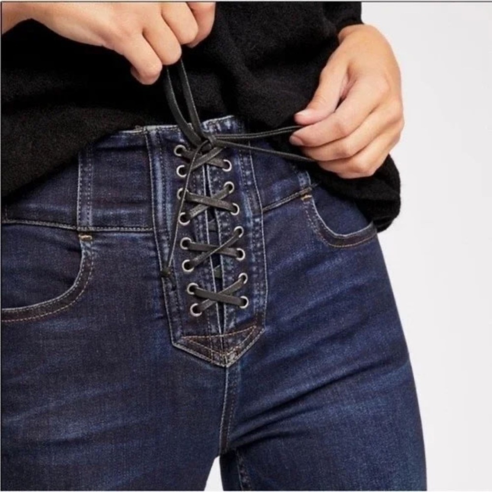 We The Free Dark Blue Lace-Up Skinny Jeans